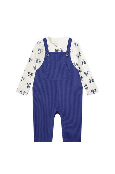 Printed T-Shirt and Ribbed Dungaree Set