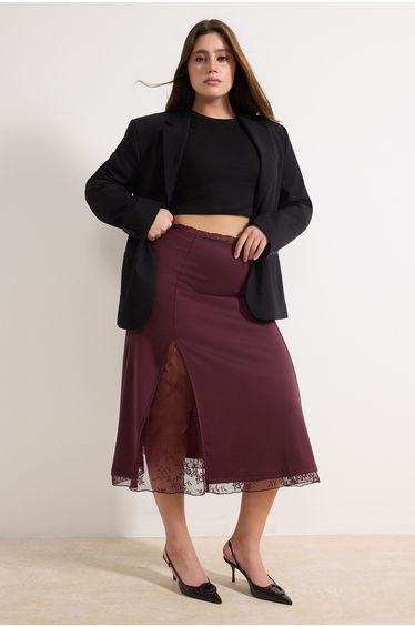 Plum midi knitted plus size skirt