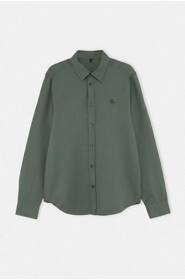 Khaki Cotton Textured Winter Regular Men's Shirt