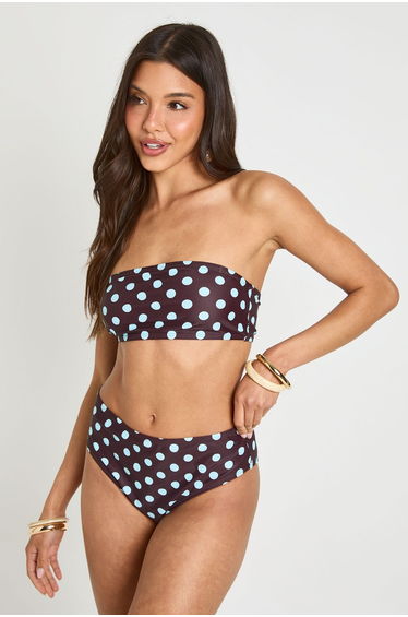 Polka Dot Essentials Detachable Strap Bandeau Bikini Top - chocolate