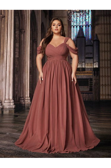 QOQ Pink Chiffon Plus Size Pleated Skater Dress