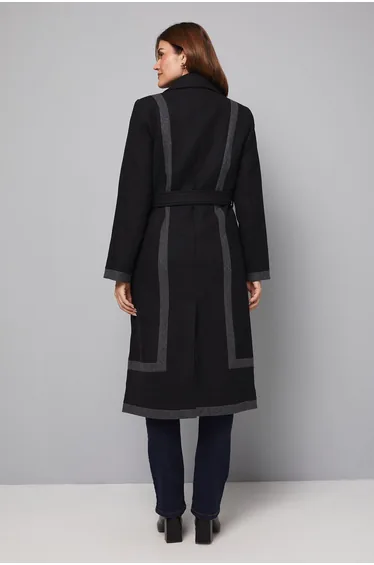 Contrast Detail Belted Coat