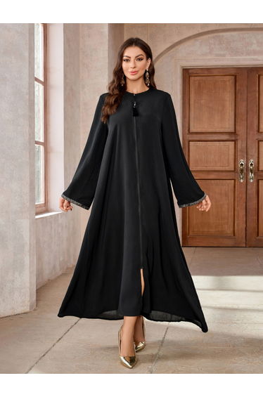 Black Embellished Trim A-Line Jalabiya