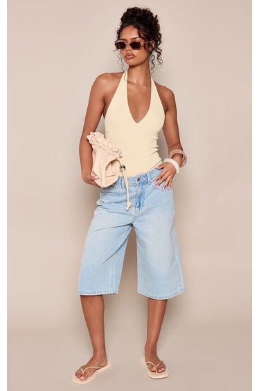 Lemon Contour Rib Halterneck Bodysuit