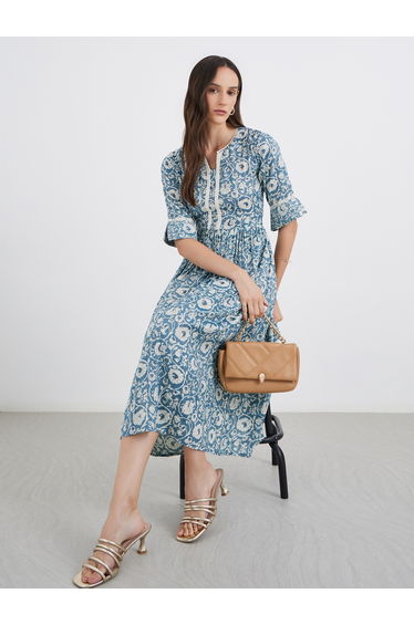 All Over Print Fit and Flare Midi Dress