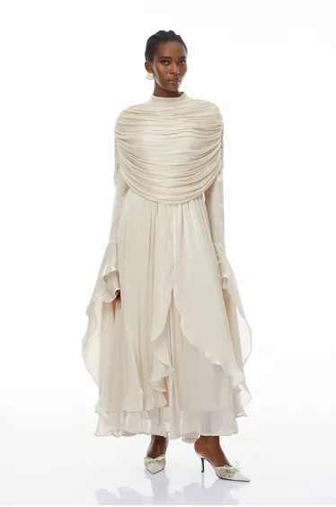 فستان مس روزيه شيفون بيج  بأكمام طويلة