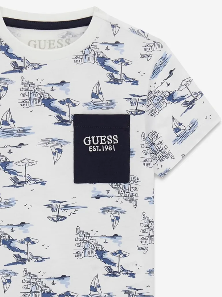 Guess Boys Sea City Print T-Shirt in White - 2