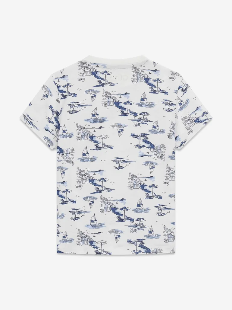 Guess Boys Sea City Print T-Shirt in White - 1