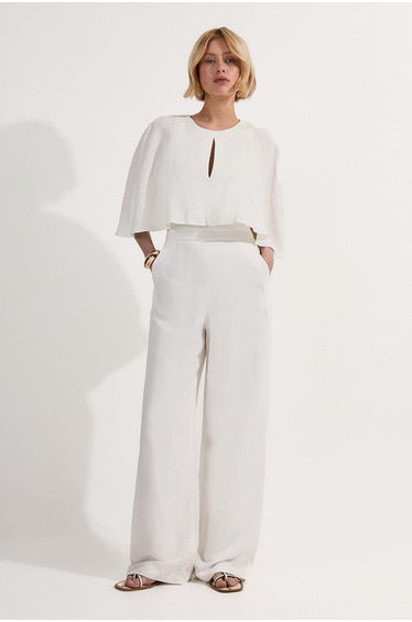 Premium Tailored Linen Drama Cape Jumpsuit