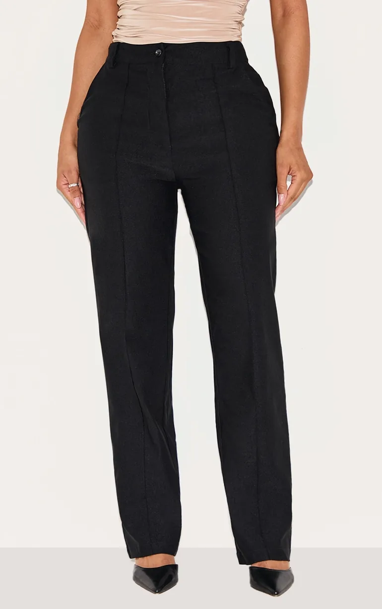 high waist black cigarette trousers Shape Black Stretch Woven High Waisted Pintuck Cigarette Trousers  Prettylittlething Black : Trousers : VogaCloset Oman