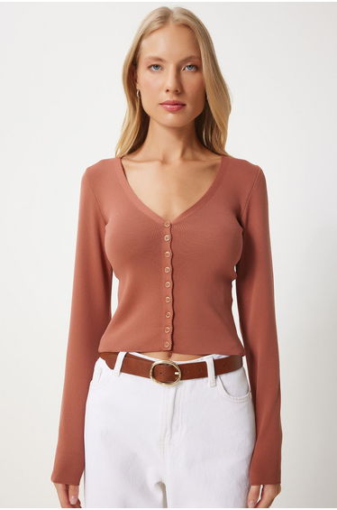 Women's Cinnamon V Neck Knitwear Cardigan