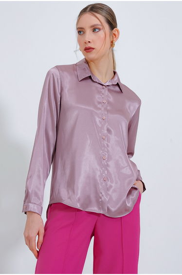 Women's Dried Rose Light Flowing Satin Shirt