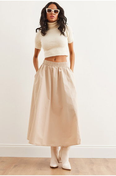 Women's Stone Waist Elastic Parachute Bell Skirt