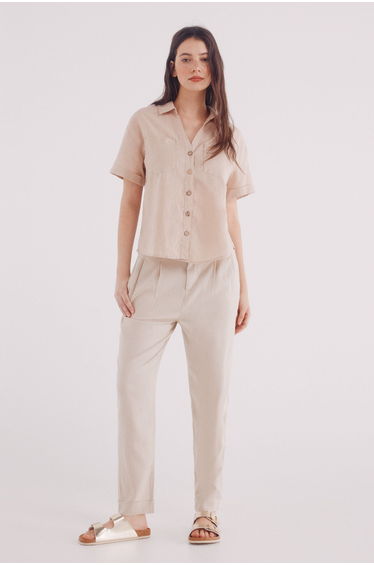 Linen linen pleated trousers