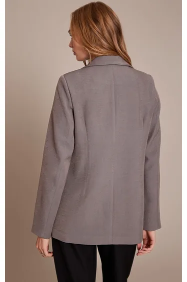 بليزر طويل بتصميم واسع - رمادي