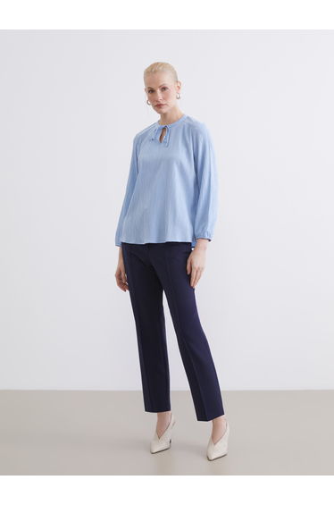 Textured Blouse with Tie Neck