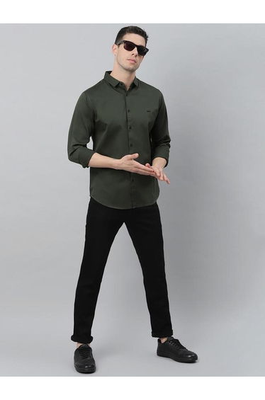 Men Olive Slim Fit Cotton Casual Shirt