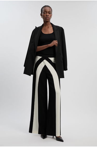 Compact Stretch Colour Block Tailored Wide Leg Trouser