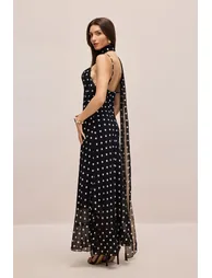 Veronica Polka Dot Ruffle Trim Maxi Dress with Scarf - 7