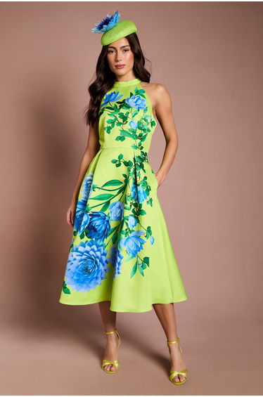 Lisa Tan Halterneck Printed Floral Midi Dress