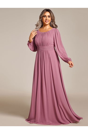 pretty CELESTE|Plus Size See-Through Puff Sleeve Chiffon Mother Dress