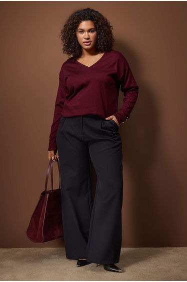 Burgundy v-neck button detailed knit sweater