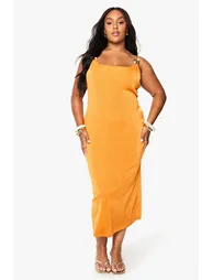 plus textured slinky beaded ruched midaxi dress - orange - 2