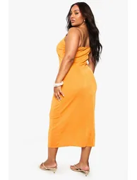 plus textured slinky beaded ruched midaxi dress - orange - 1