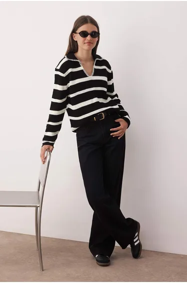 Black Cotton Blend Oversized Knit Sweater