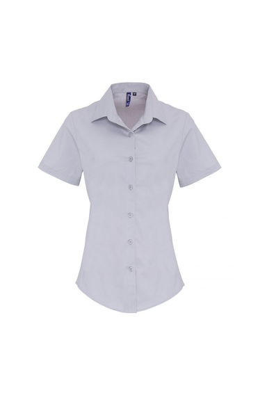 Premier Womens/Ladies Stretch Fit Poplin Short Sleeve Blouse - Silver
