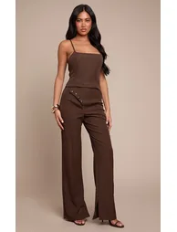 Chocolate Woven Tailored Button Detail Straight Leg Jumpsuit