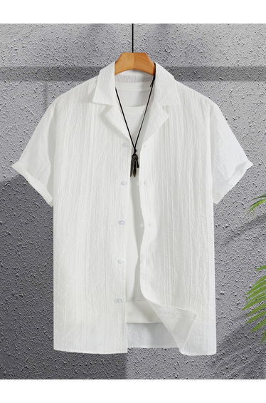 Men White Textured Short Sleeve Shirt