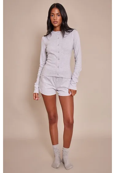 Tall Ash Grey Button Detail Soft Touch Shorts