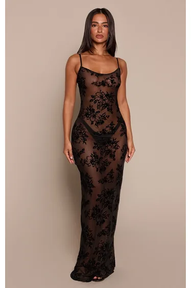 فستان بريتي ليتل ثينق شيفون أسود طول الأرض بقصة مستقيمة