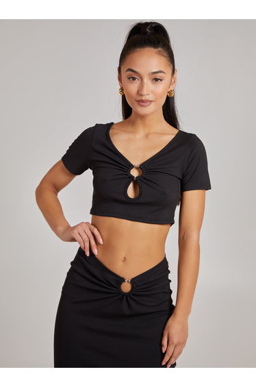 Ring Detail Short Sleeve Ribbed Top