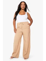 Plus Tailored Pin Stripe Elasticated Wide Leg Trouser - stone - 2