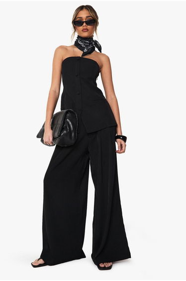 Tailored Pleated Wide Leg Trousers - black