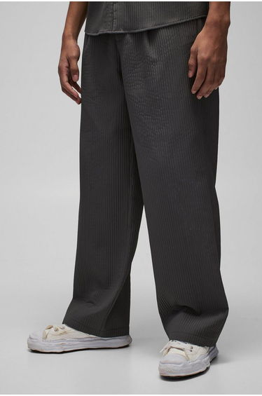 Straight Fit Technical Pleated Half Fixed Waistband Trouser - charcoal