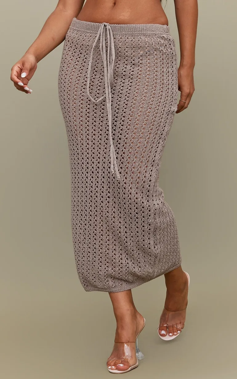 Petite Taupe Crochet Midaxi Skirt