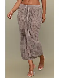 Petite Taupe Crochet Midaxi Skirt