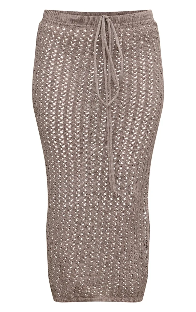 Petite Taupe Crochet Midaxi Skirt - 3