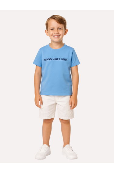 Boys Text Print Round Neck Pique T-Shirt