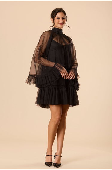 Malta Tulle Mini Dress in Black