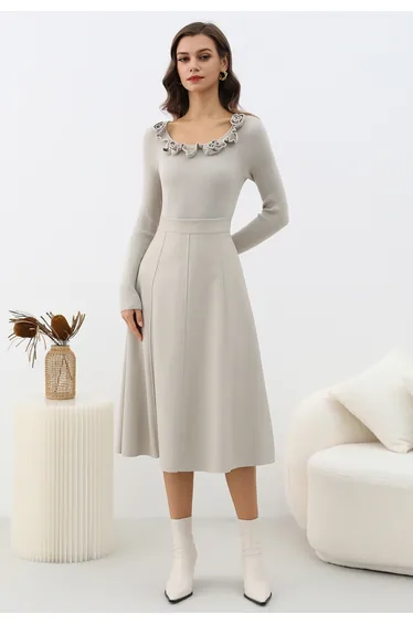 Soft Faux Leather Seamed A-Line Skirt in Ivory