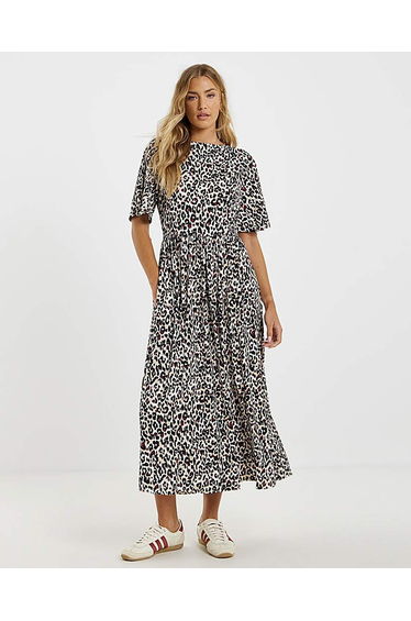 Leopard Supersoft Boat Neck Midi Dress