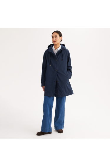 Mid-Length Parka with Fixed Hood and Zip Fastening, Mid-Season