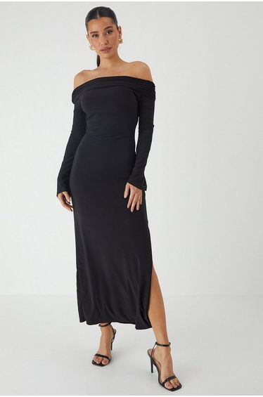 Bardot Fold Over Open Back Maxi Dress