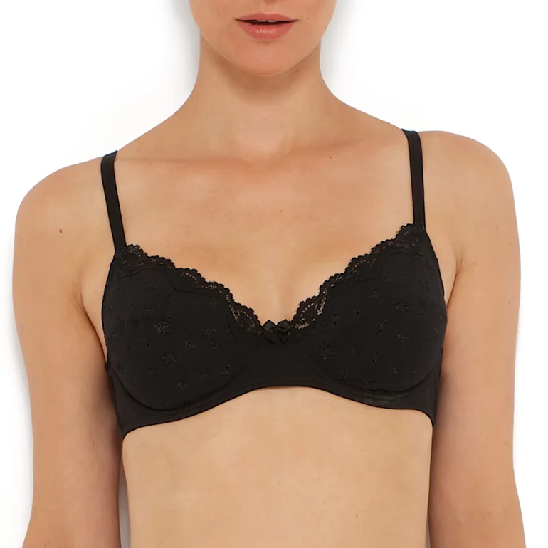 Embroidered Cotton Full Cup Bra - 1