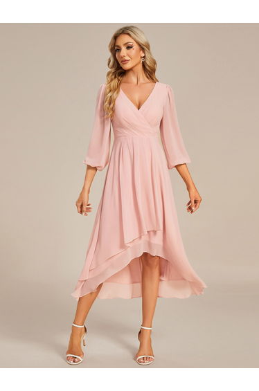 ever BRIAR|3/4 Sleeves Asymmetrical Hem A-Line Midi Wedding Guest Dress