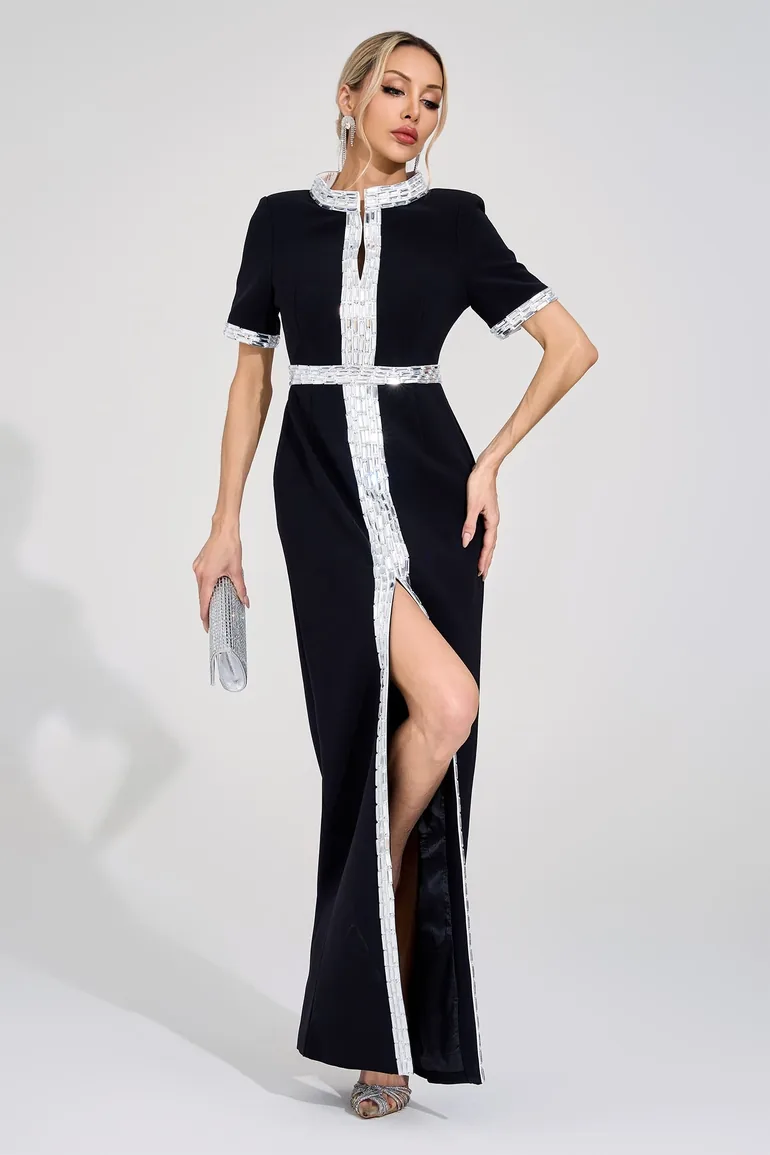 Theodora Black Diamond Maxi Dress - 1